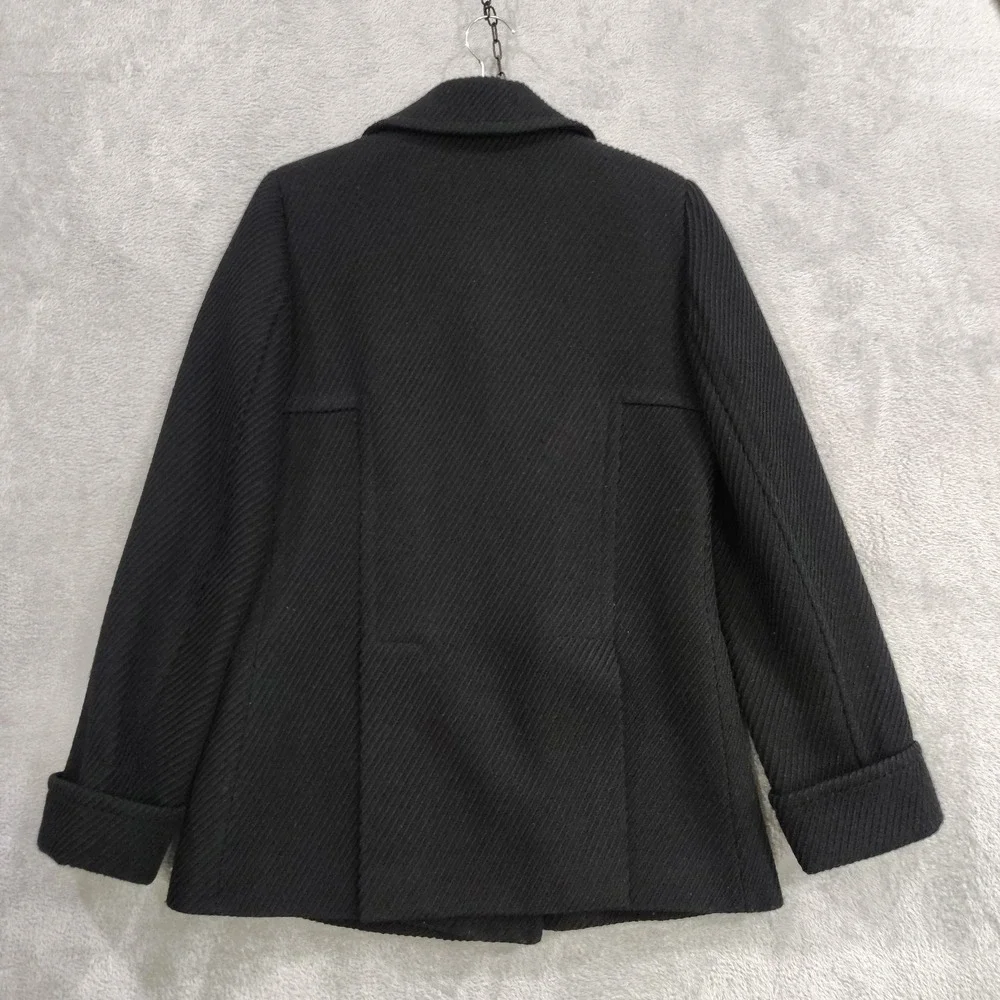 Moda Intl Coat Wool Blend Ribbed‎ M Double Breasted Preppy Quiet Luxury Academia - Picture 2 of 5